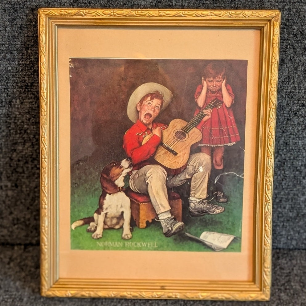 Vintage Norman Rockwell 'The Music Man' 10.5 X 13 Wood Framed Print
