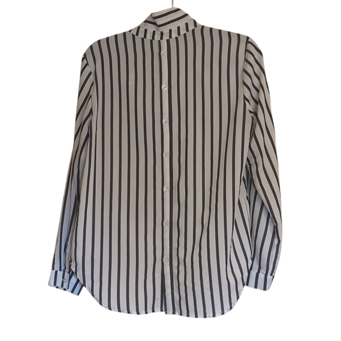 Cloth & Stone Gray Striped Button Up Back Long Sleeve Front Pocket Blouse W Sz M