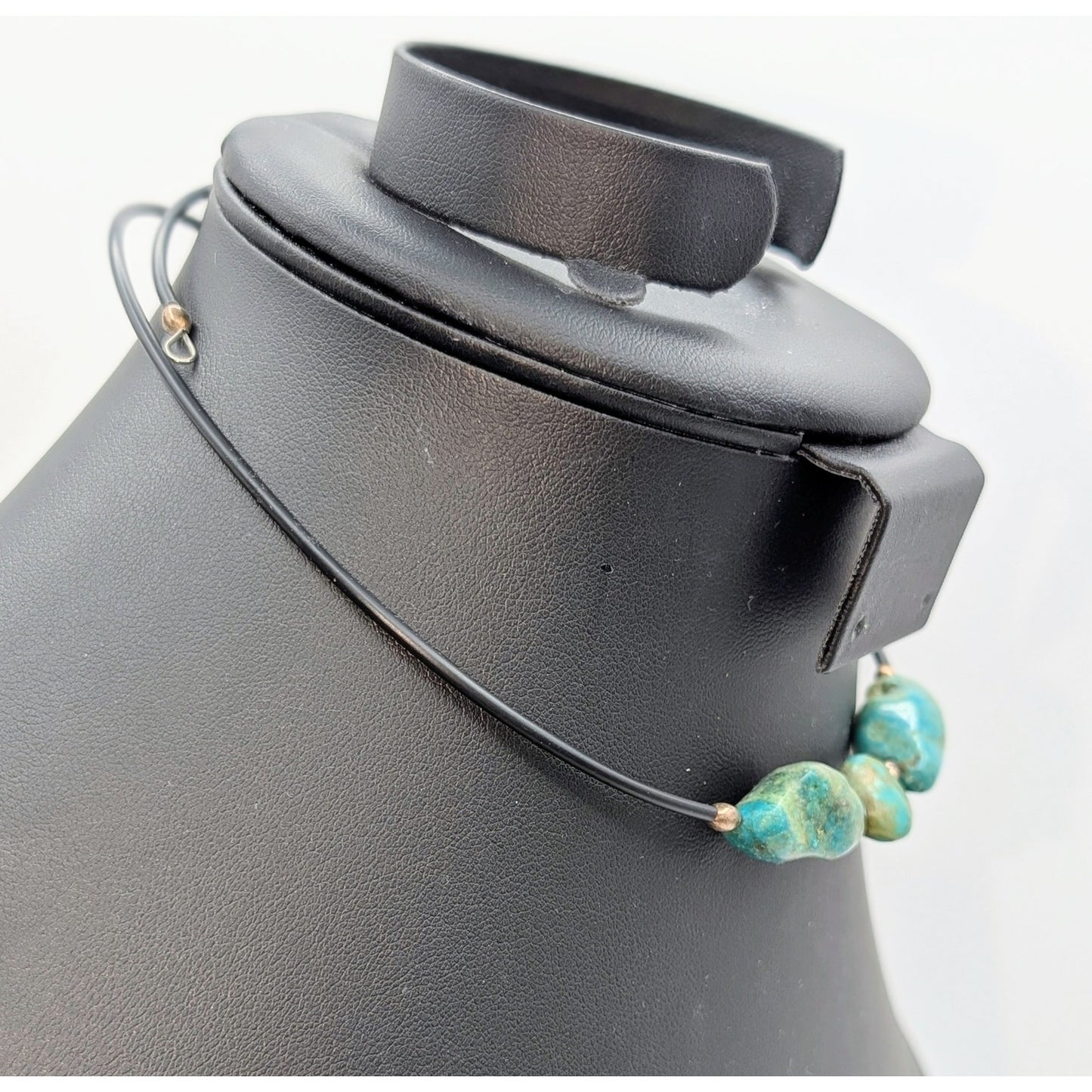 Vtg 70s Boho Blue Stone 925 Sterling Bead Black Cord Adjustable Choker Necklace