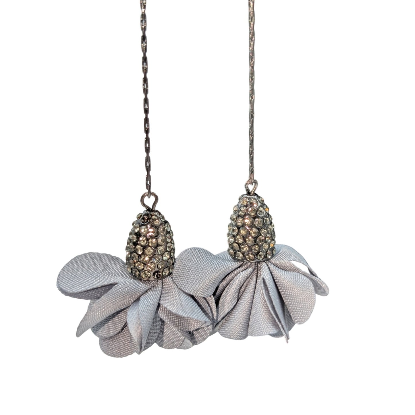 International Concepts Gray/Blue Fabric Flower Rhinestone Long Dangle Earrings