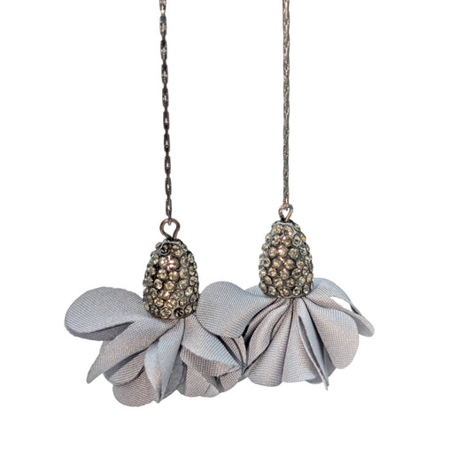 International Concepts Gray/Blue Fabric Flower Rhinestone Long Dangle Earrings