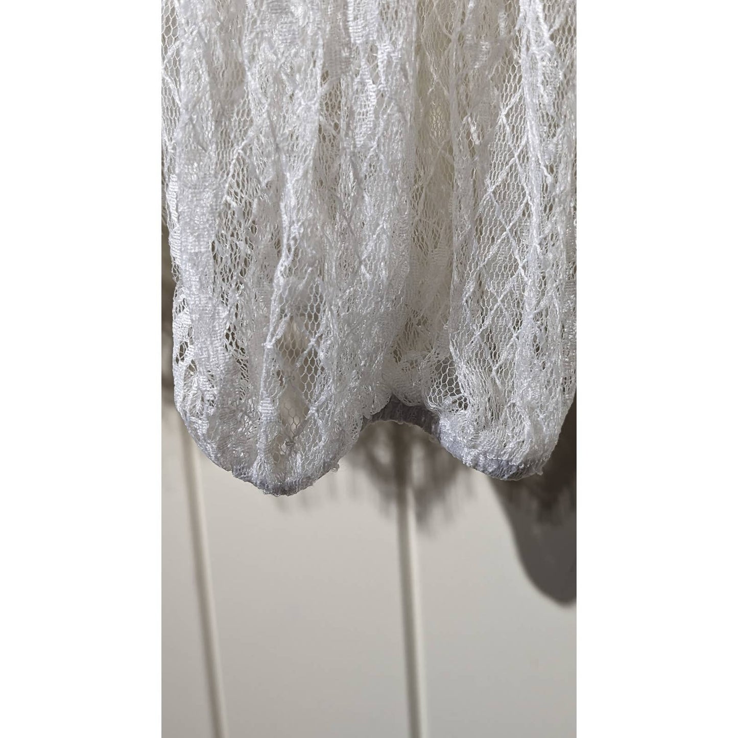 Unbranded White Lace Long Sleeve Tie Front Elastic Waist Blouse Womens Sz XL