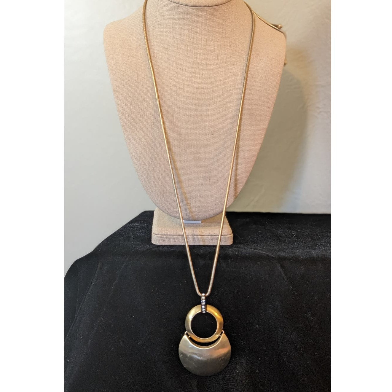 Satin Finish Gold Tone Geometric Pendant Adjustable Snake Chain Necklace