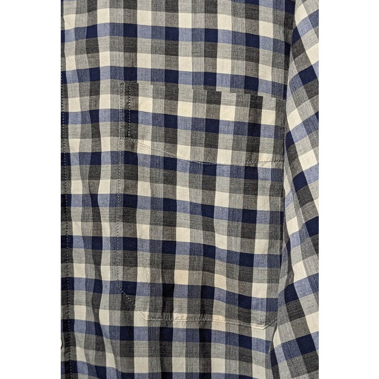 Billy Reid Made in Italy Blue Gray Check Standard Cut Button Up Shirt Mens Sz S