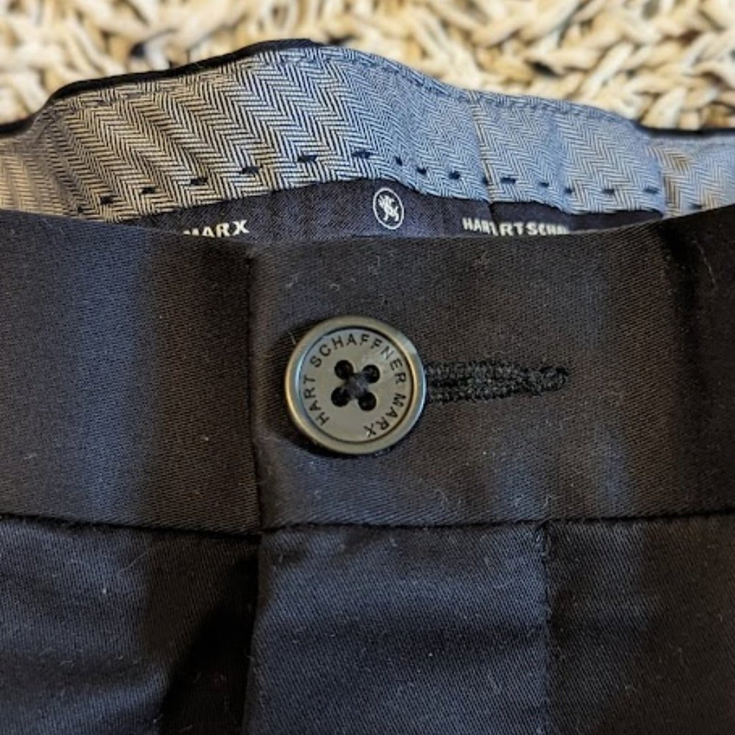Hart Schaffner Marx Men's 34 x 30 Navy 100% Cotton Tapered Flat Front Chino Pant