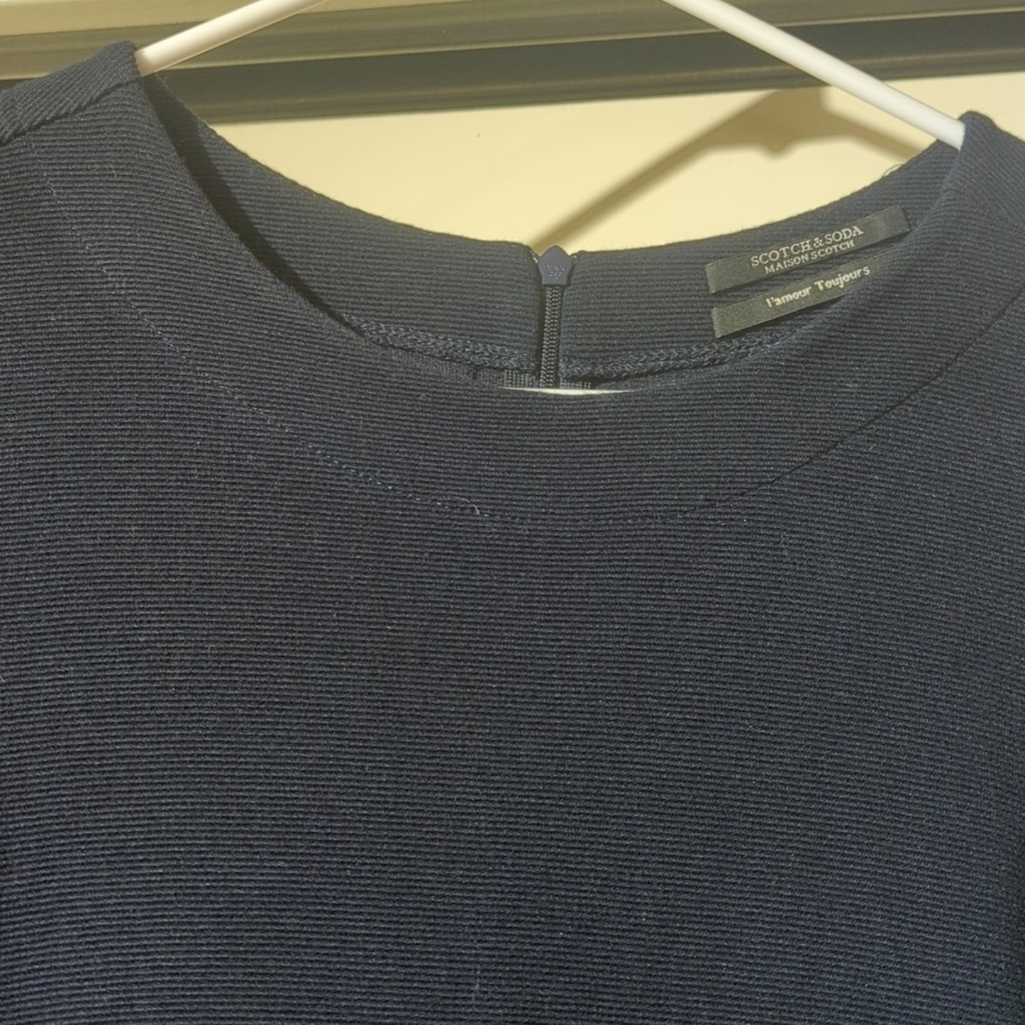 Scotch & Soda Navy Blue Ribbed Long Sleeve Flutter Hem Dress Women's Size S