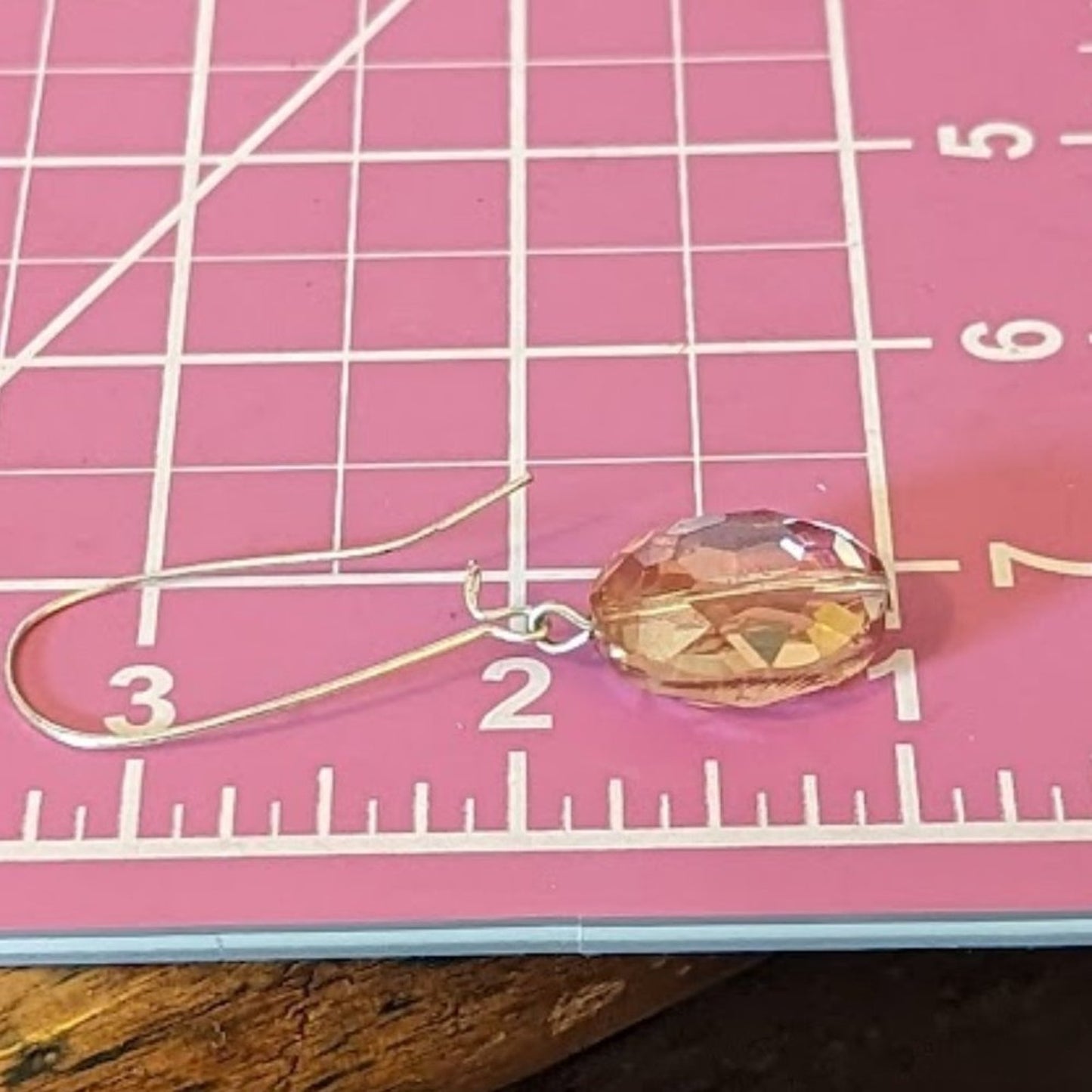 Large Peach Crystal Dangle Earrings with Long Kidney Ear Wire