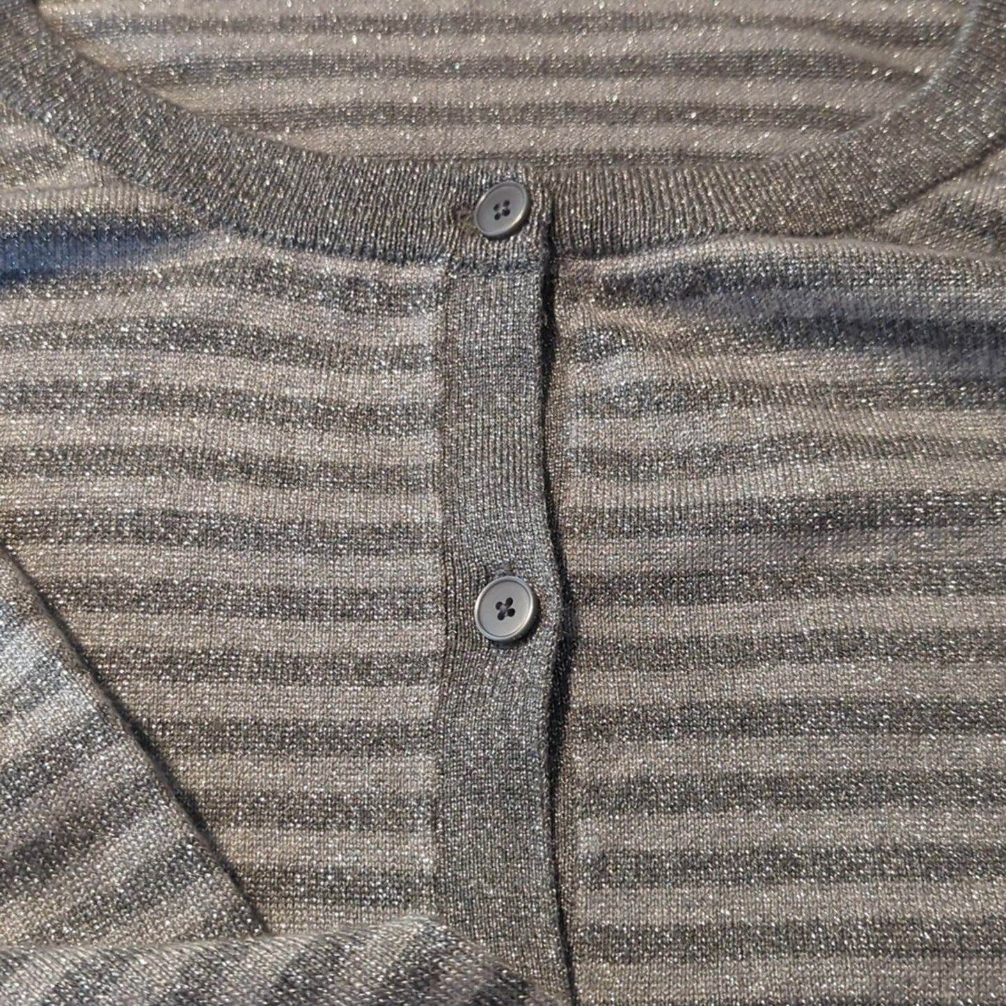 Lane Bryant Silver Metallic Striped Cardigan Wide Ribbed Hem and Cuffs Sz 18-20