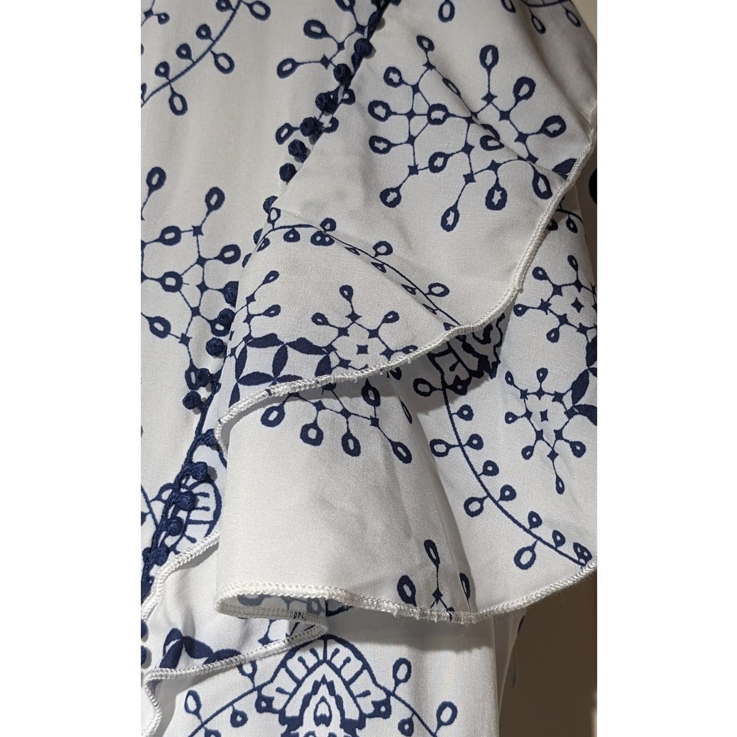 NWT Made with Love Navy/White Flutter Sleeve Tiered Maxi Dress Womens Sz L