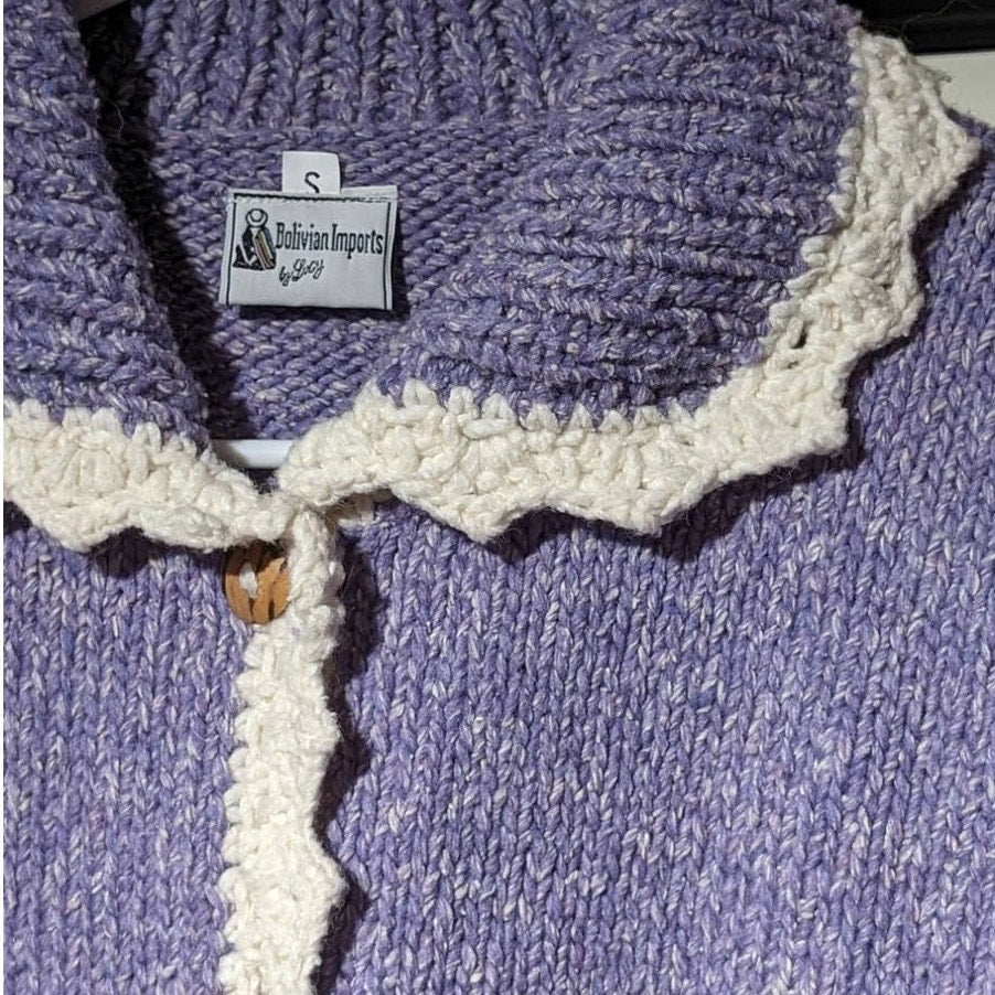 Bolivian Imports by Lucy Lavender Hand Knit Cardigan Sweater Women's Sz S