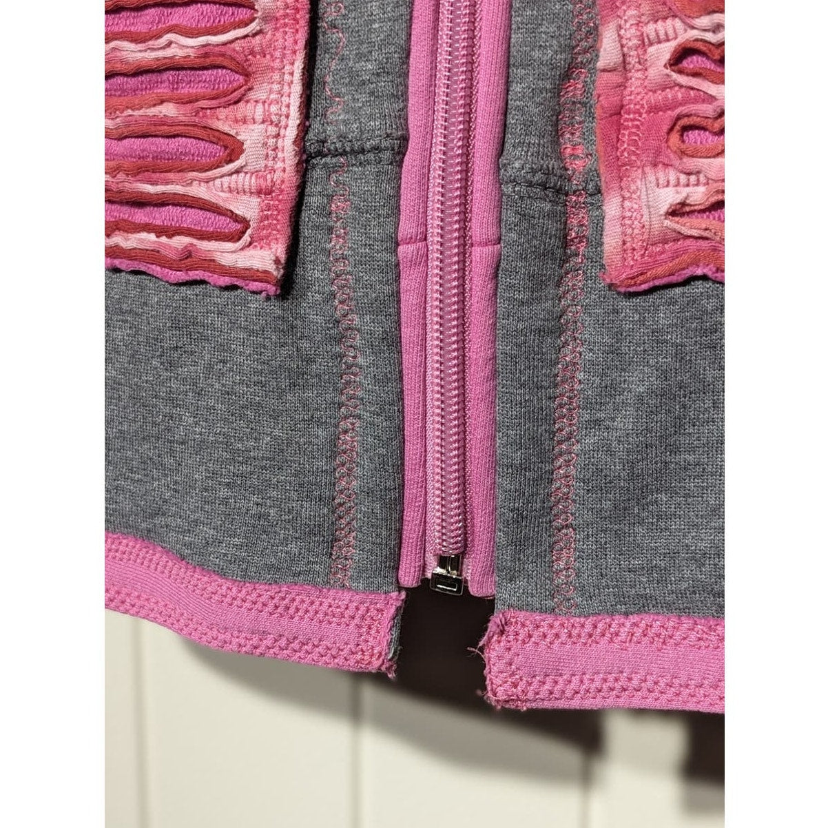 Hippie Boho Shredded Zip Up Gray and Pink Hoodie Womens Sz XS
