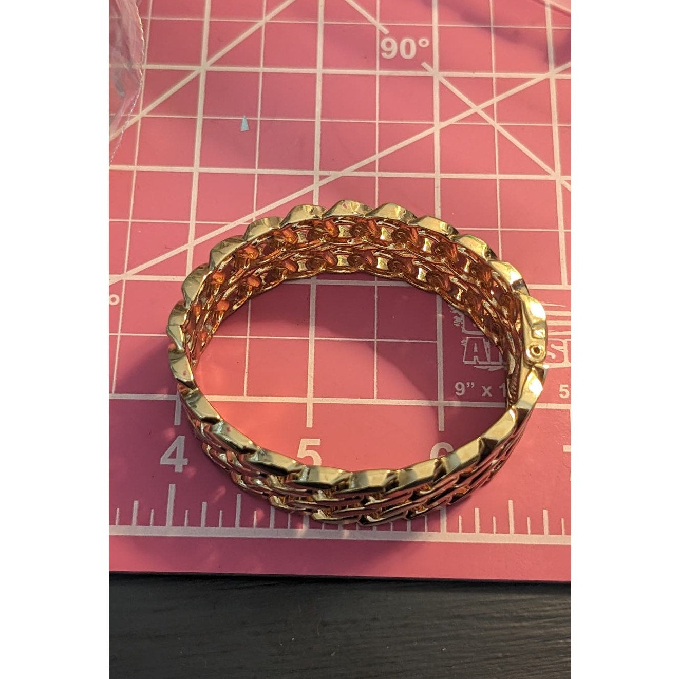 Gold Tone Double Curb Link Oval Hinge Close Clamper Bracelet