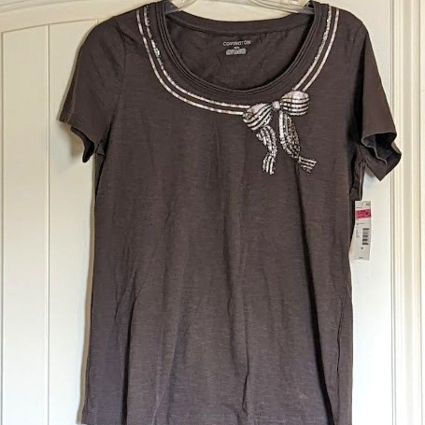 Covington NWT Medium Mushroom Shirt with Bow Embellishment