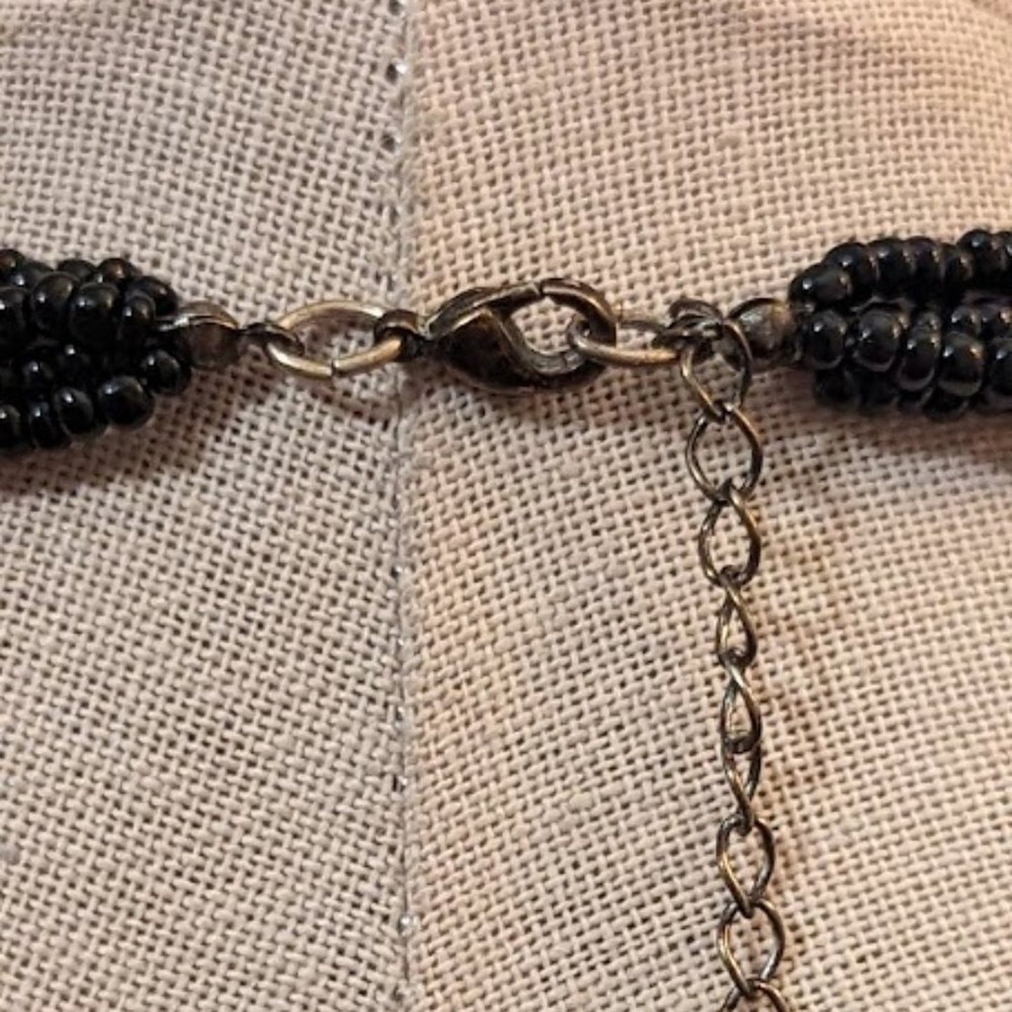 Vintage Black and Silver Dichroic Glass Pendant Black Beaded Necklace