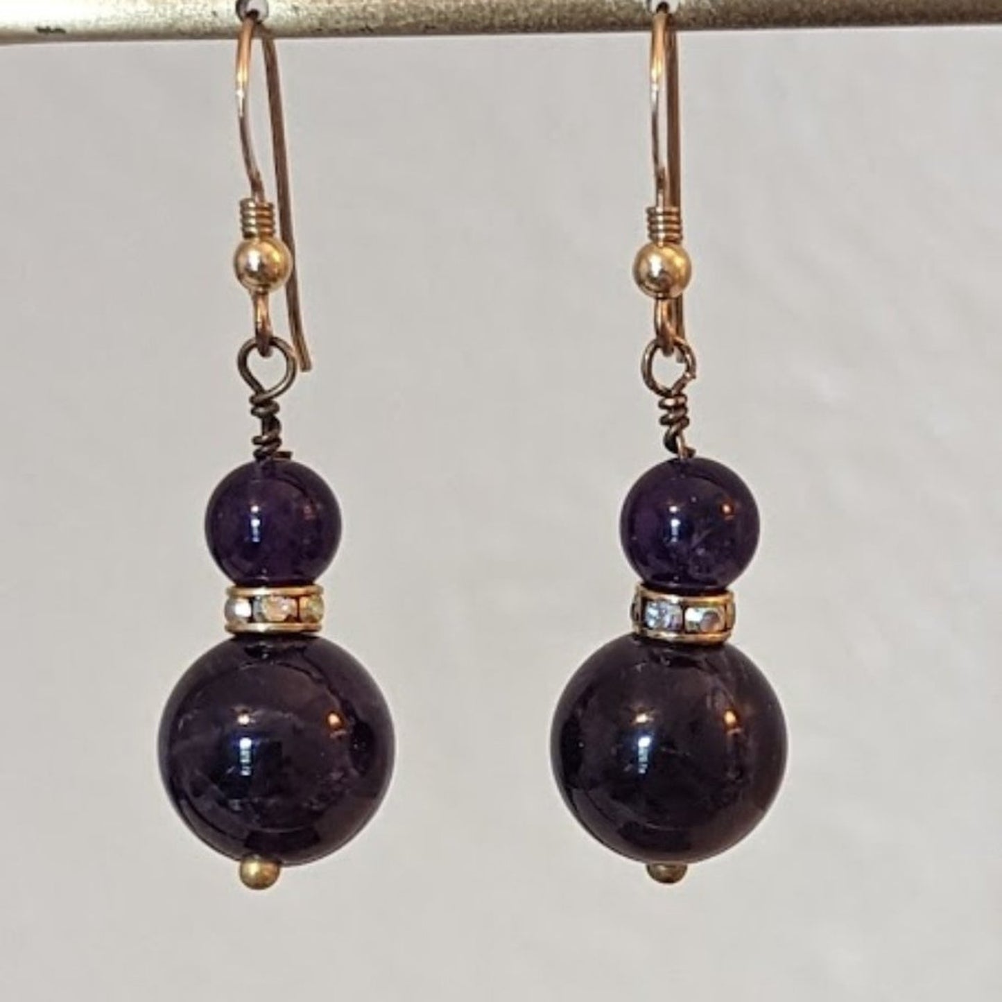 Amethyst Stone and AB Rondelle Beaded Earrings on French Hook Wire