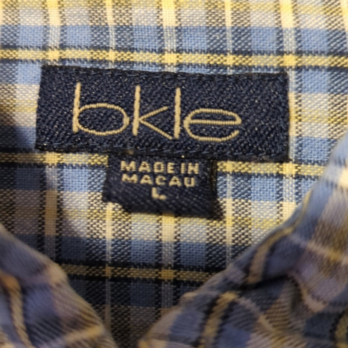 BKLE Blue Plaid 100% Cotton Button Down Shirt Men's Size L