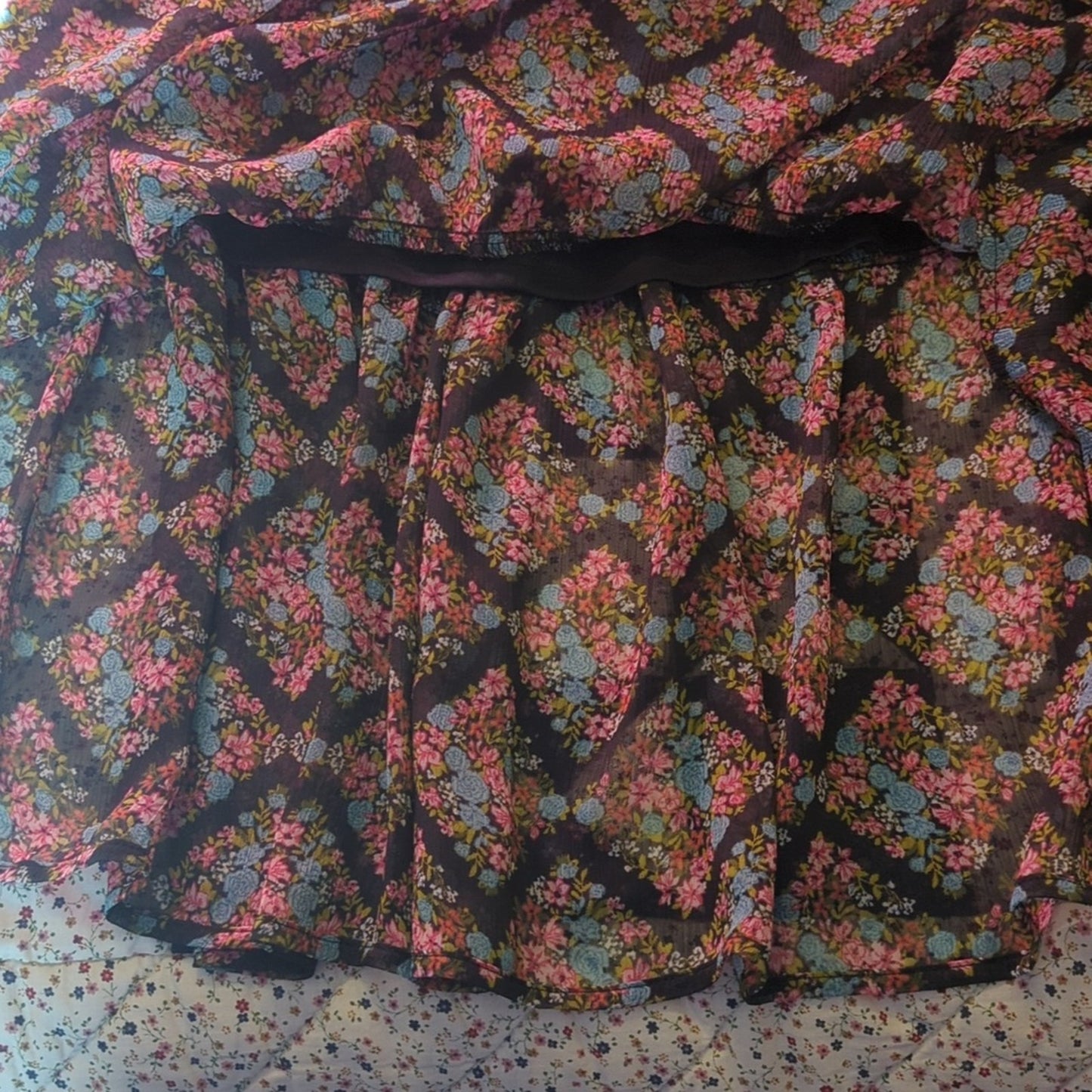 LC Lauren Conrad Flirty Floral Elastic Waist Ruffle Skirt Women's Size XS