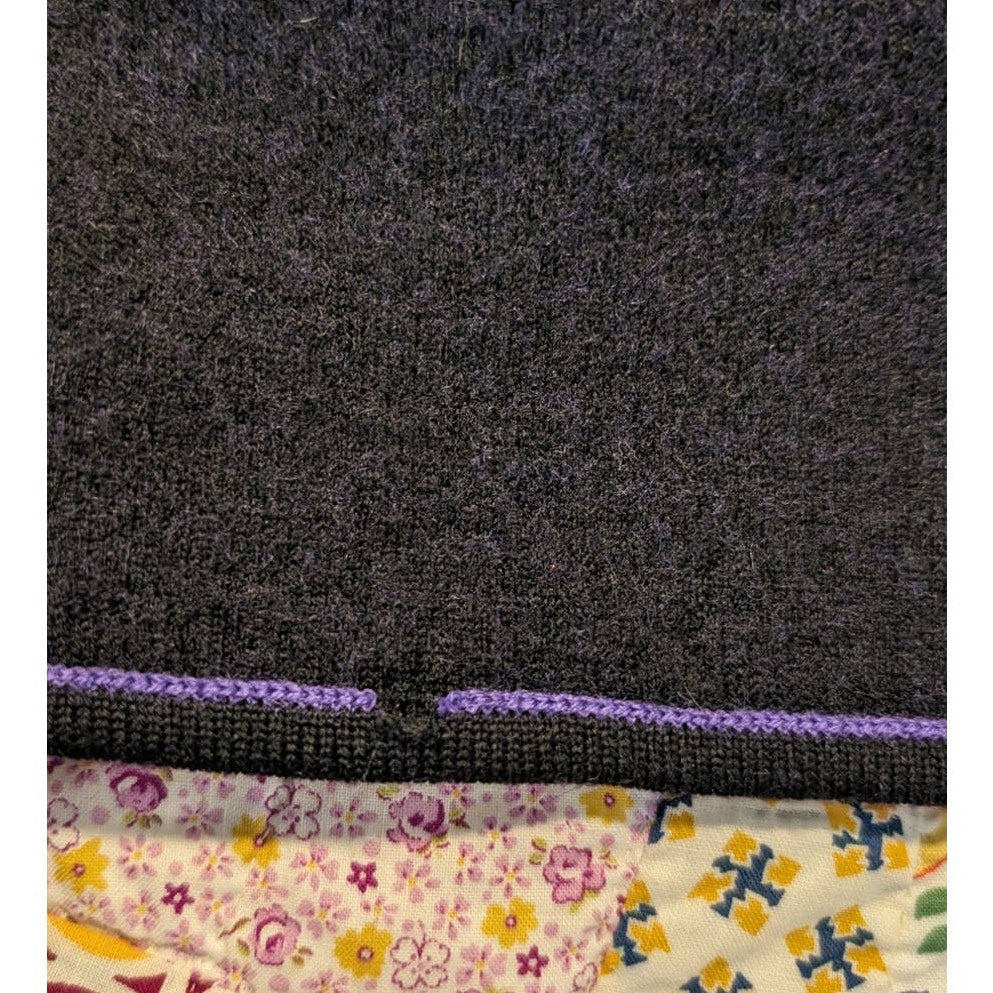 Modern Soul Open Front Black Wool Blend Cardigan w/ Purple Trim Size L