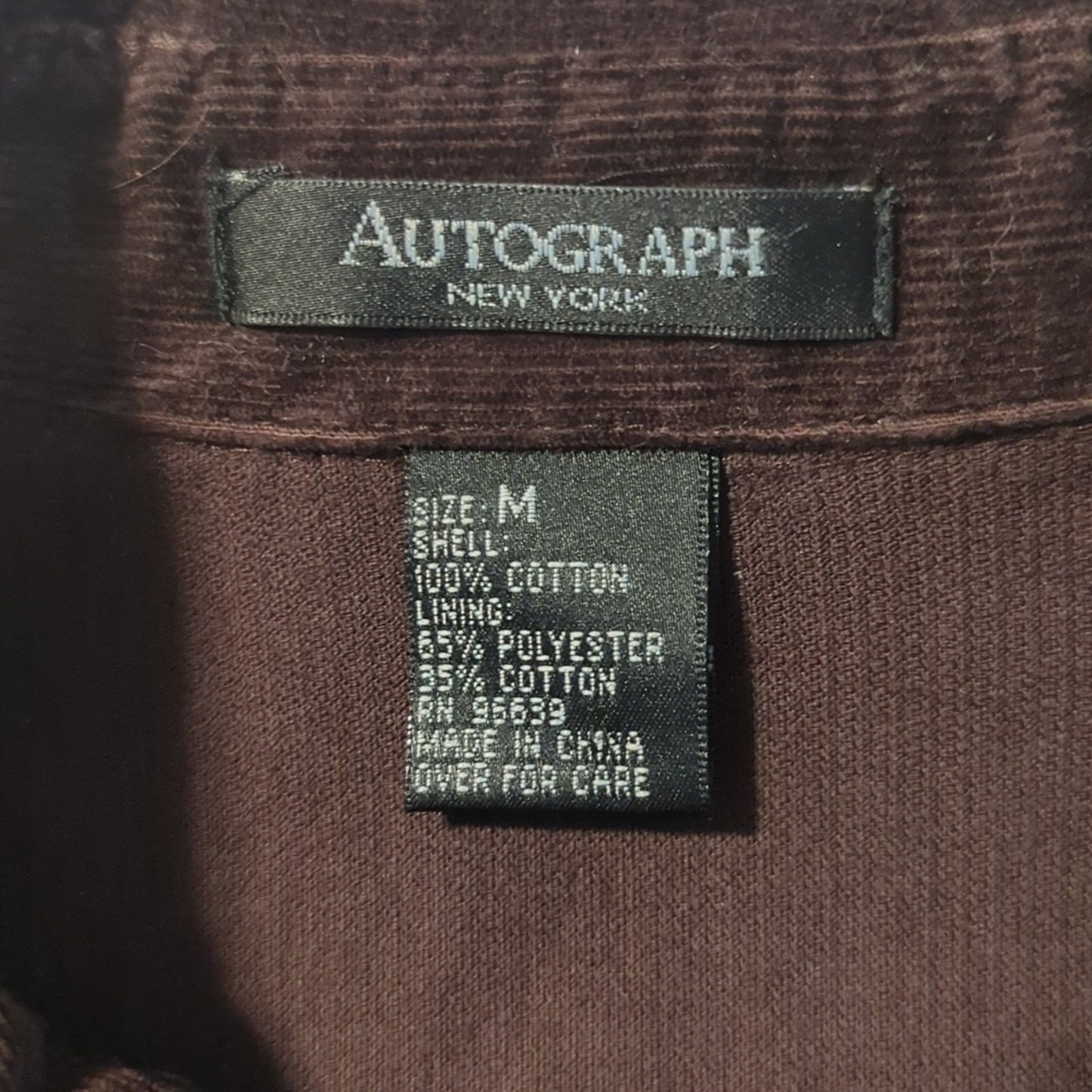 Autograph Brown Corduroy Button Down Ribbon Embellished Shirt Jacket Sz M
