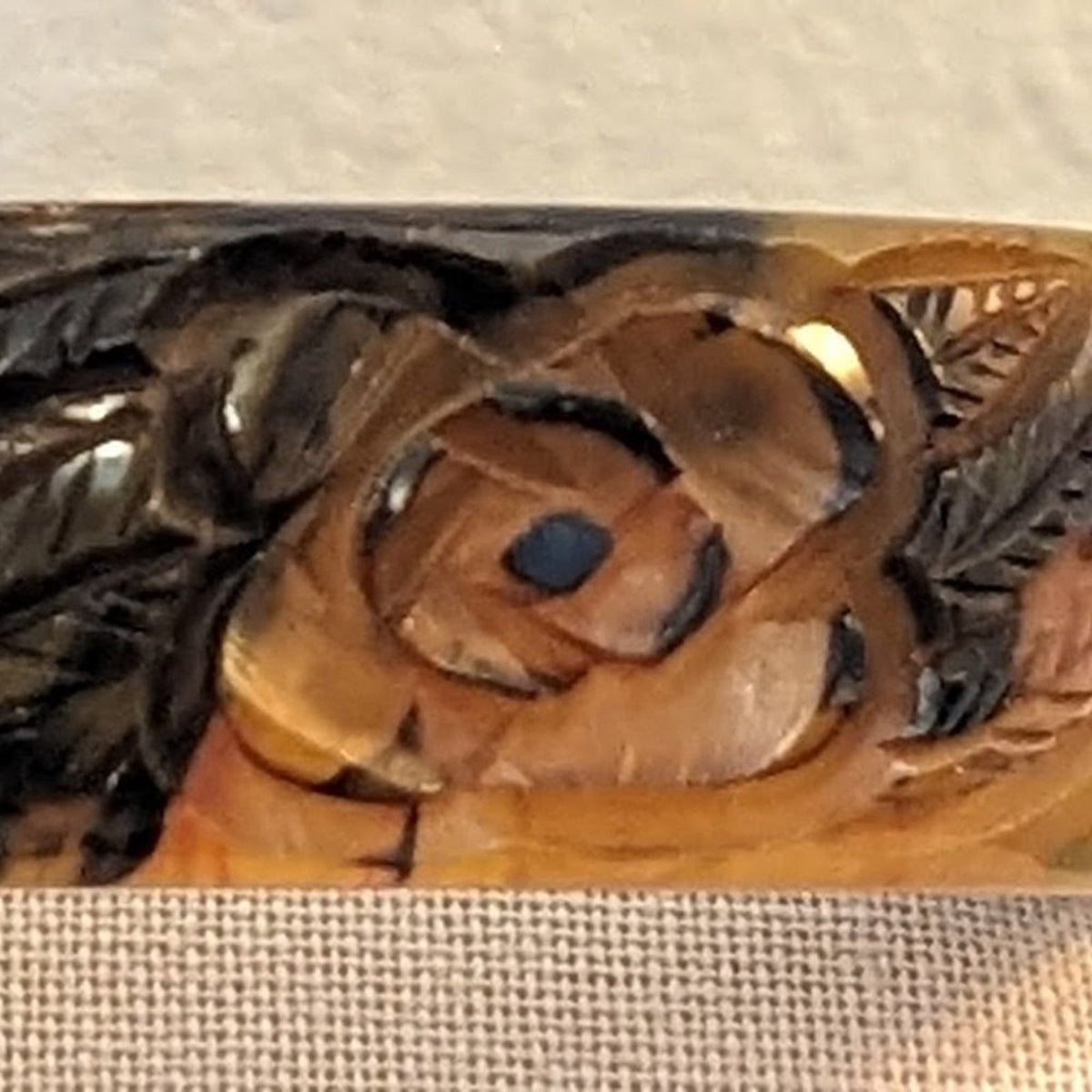 Rare 1930s Carved Roses Translucent End of Day Bakelite Bangle Bracelet