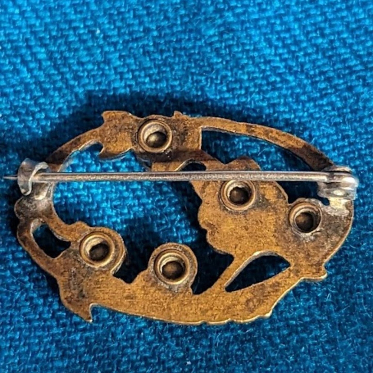 Antique Art Nouveau Clear Paste Rhinestone Ornate Floral Oval Brass Tone Brooch