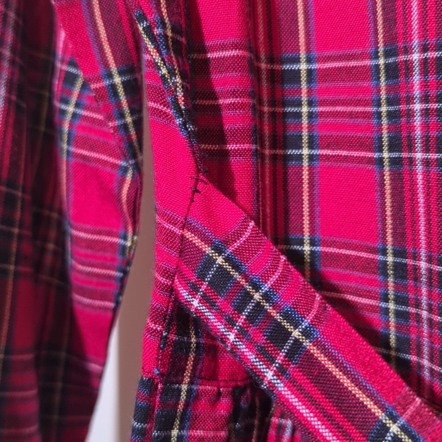 J.G. Hook Vintage Red Plaid Black Trim Peter Pan Collar Modest Maxi Dress Sz 8P