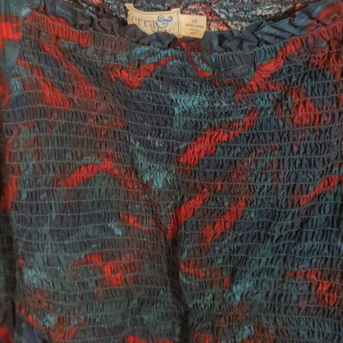 Terra & Sky Womens Plus Size 1X Smock Top Blouse Square neck Bell Sleeve