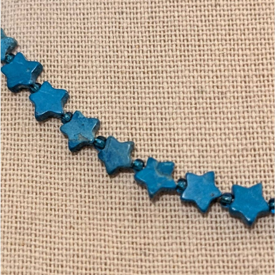 Natural Turquoise Beads Cut In Star Pattern 16" Necklace Choker