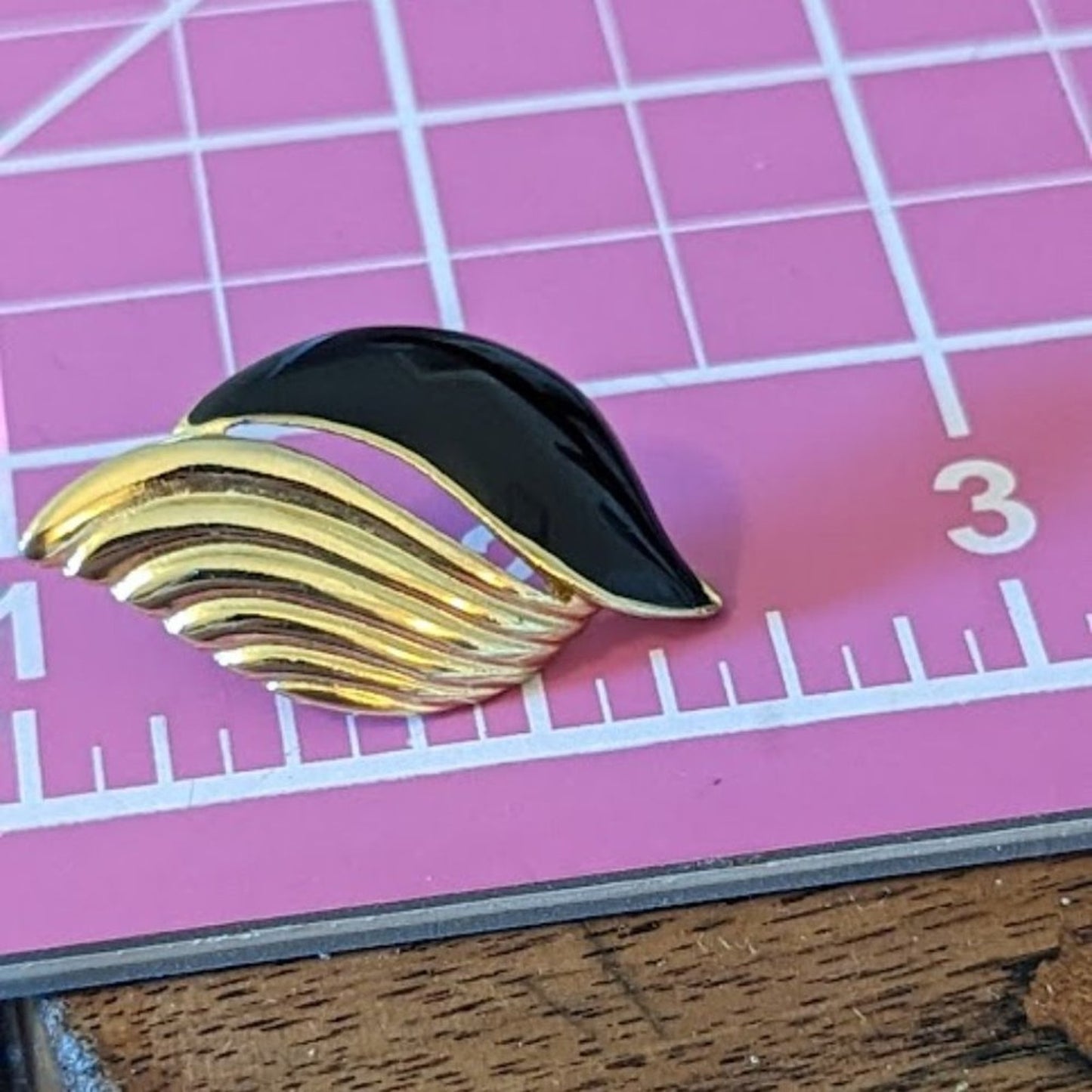 Vintage Black Enamel Gold Tone 'Flame' Post Earrings