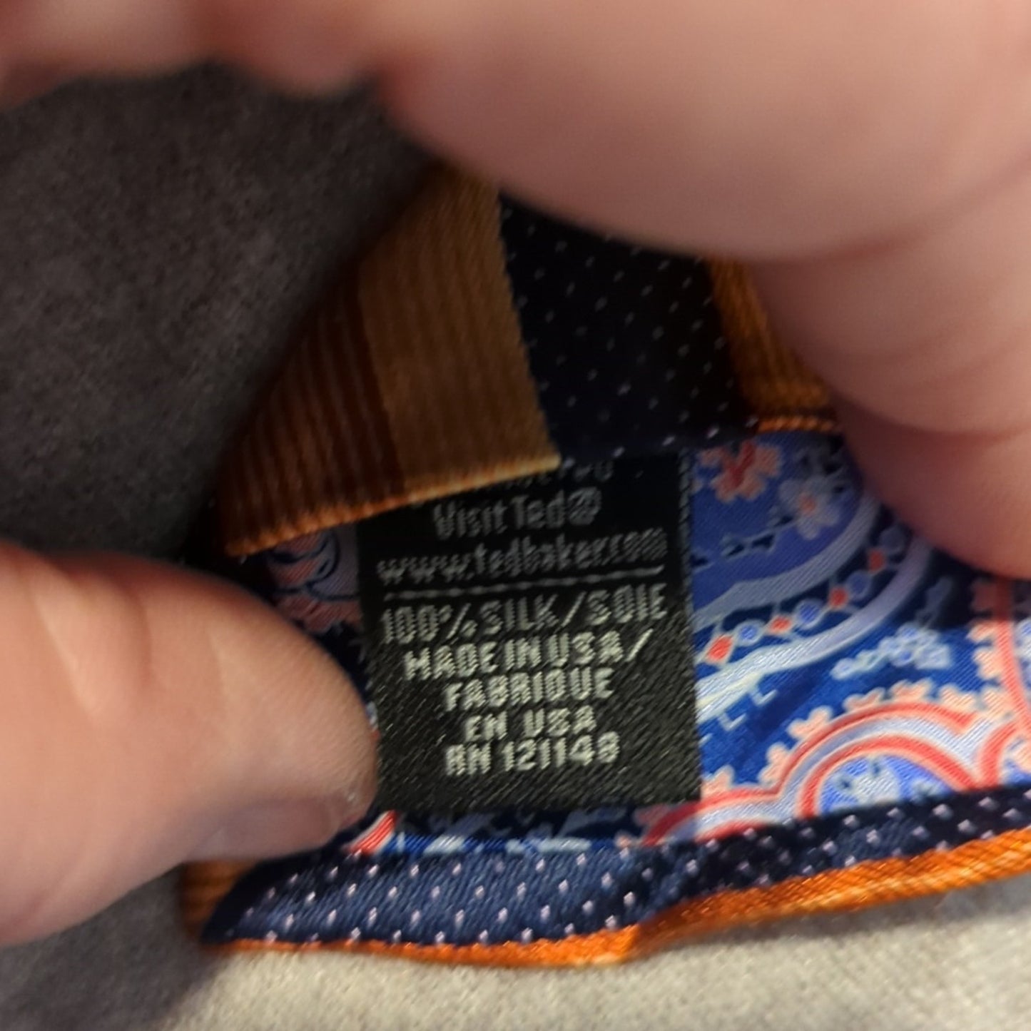 Ted Baker London 'Get Knotted' 100% Silk Orange/Navy Striped Made in the USA Tie