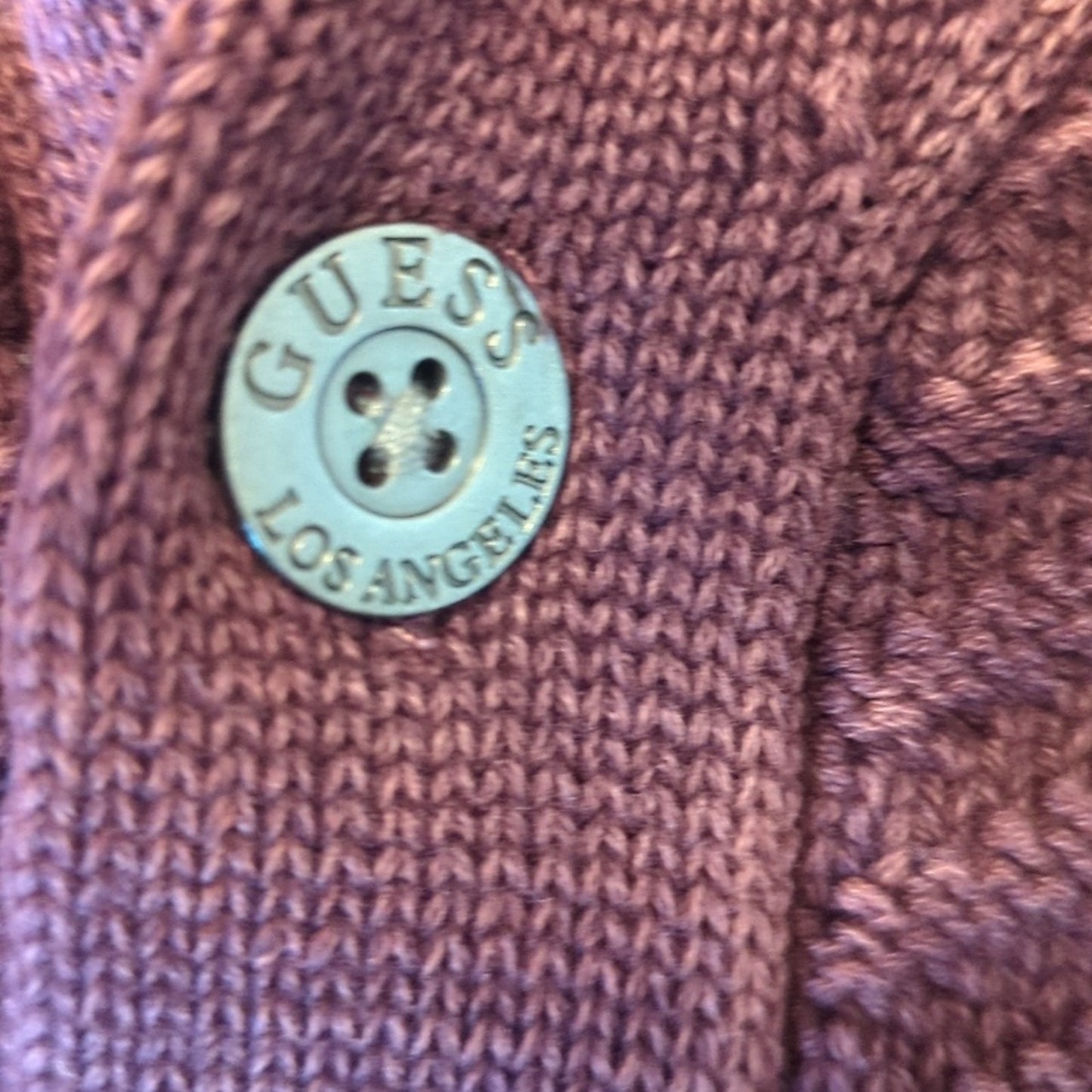 Guess Cabled Button Front Shawl Collar Distressed Purple Cardigan Women's Size M