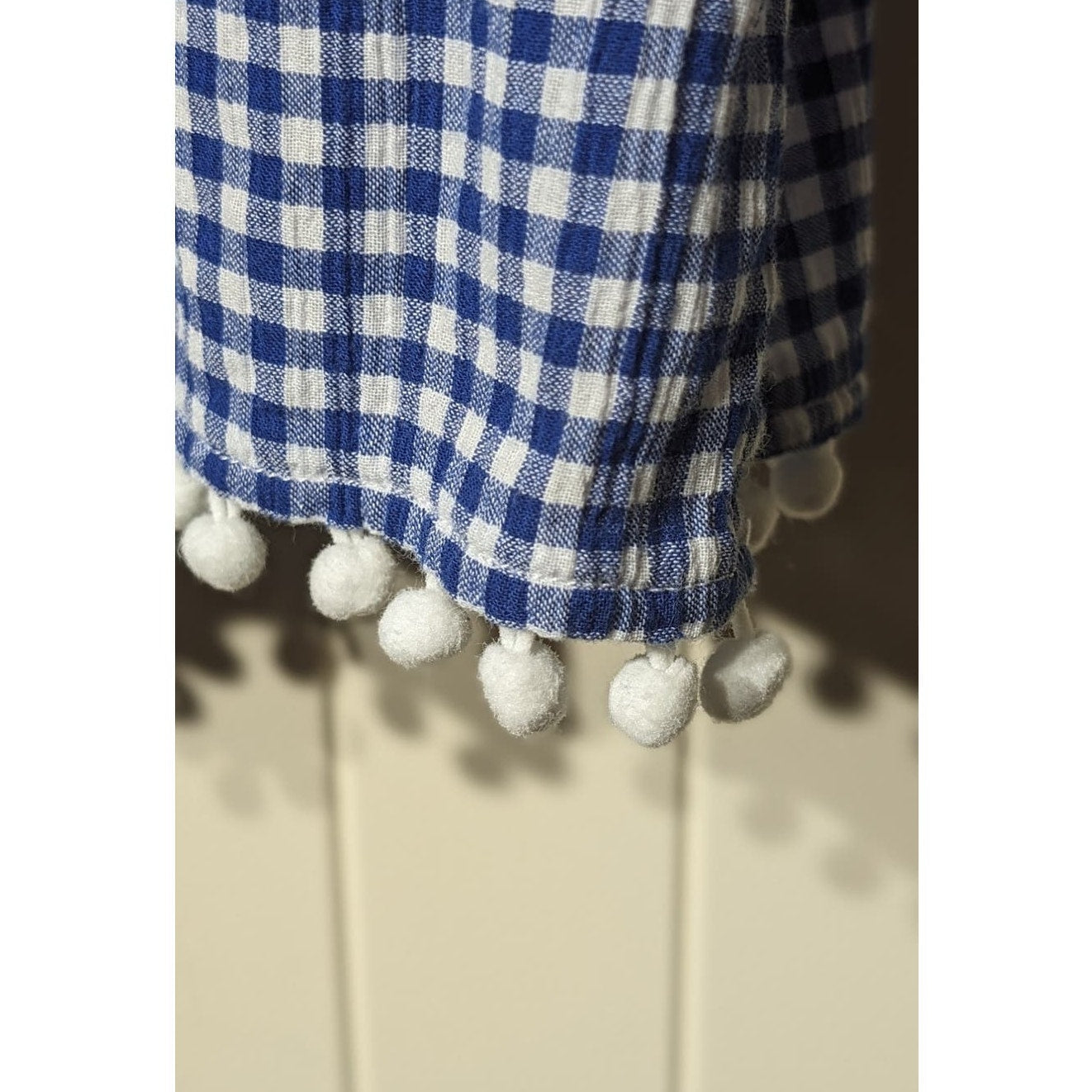 Rafaella Blue Gingham Gauzy Smock Neck 3/4 Smock Bell Sleeve Top Womens Sz 2X