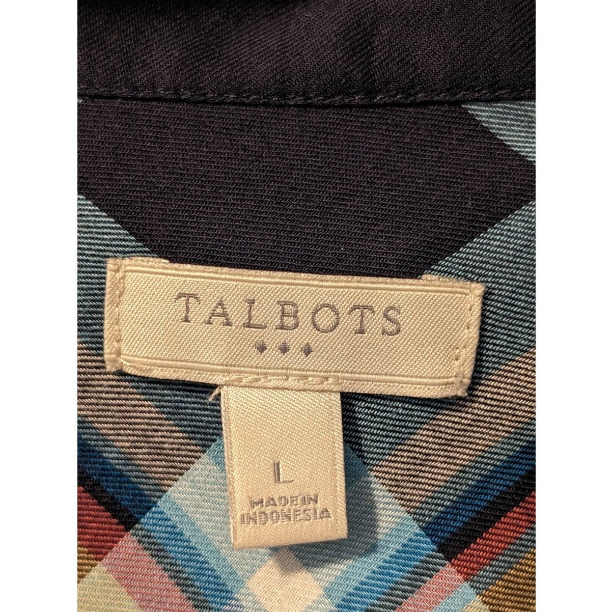 Talbot's Cotton Blue Plaid Button Up Roll Tab Sleeve Shirt Women's Size L