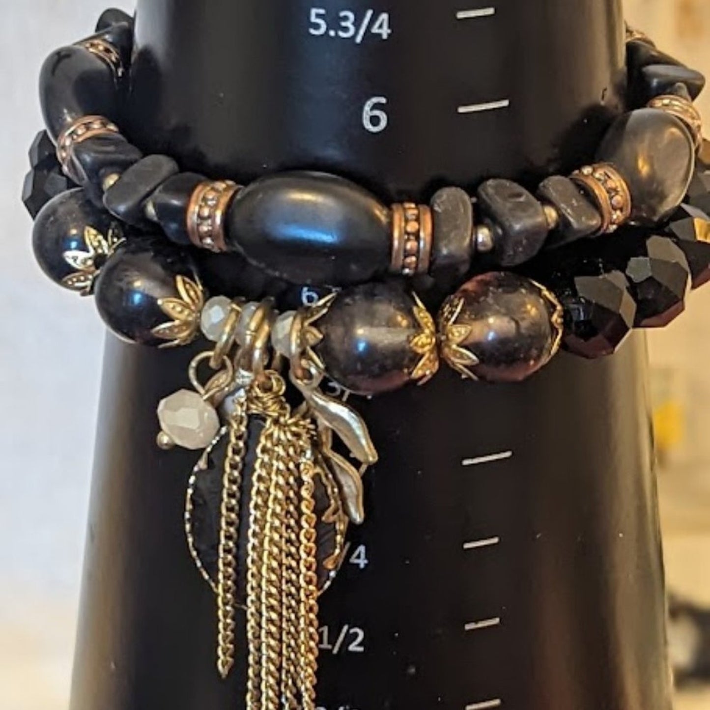 Two Black Bead Stretch Bracelets