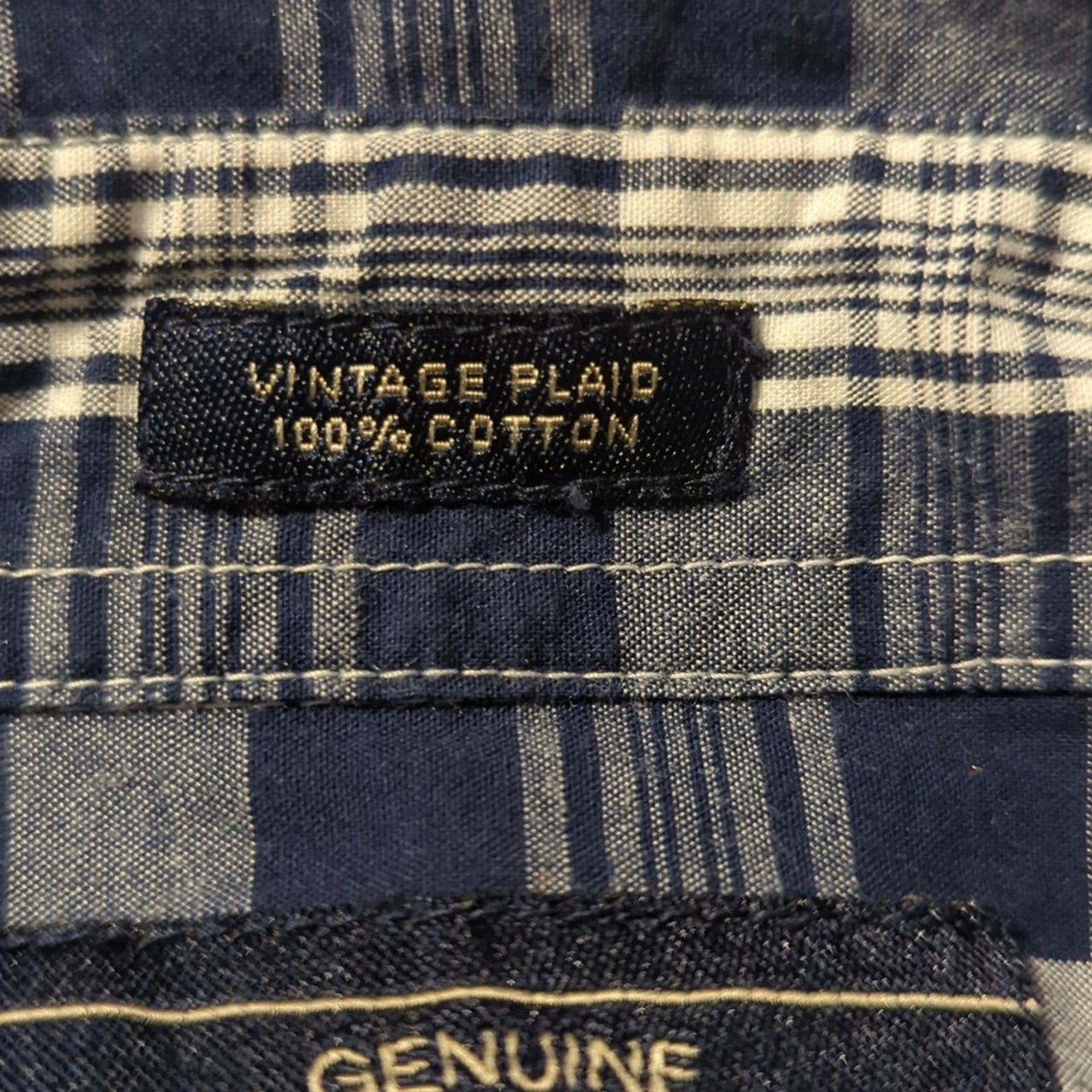 Sonoma Vintage Plaid 100% Cotton Navy Plaid Button Down Shirt Men's Size M