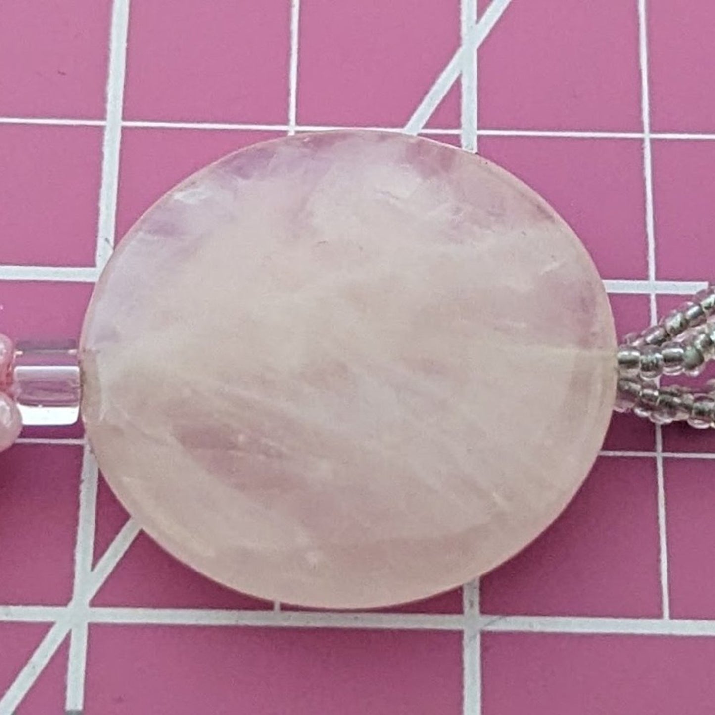 Pink Quartz, Potato Pearls, and Glass Bead Tassel Necklace