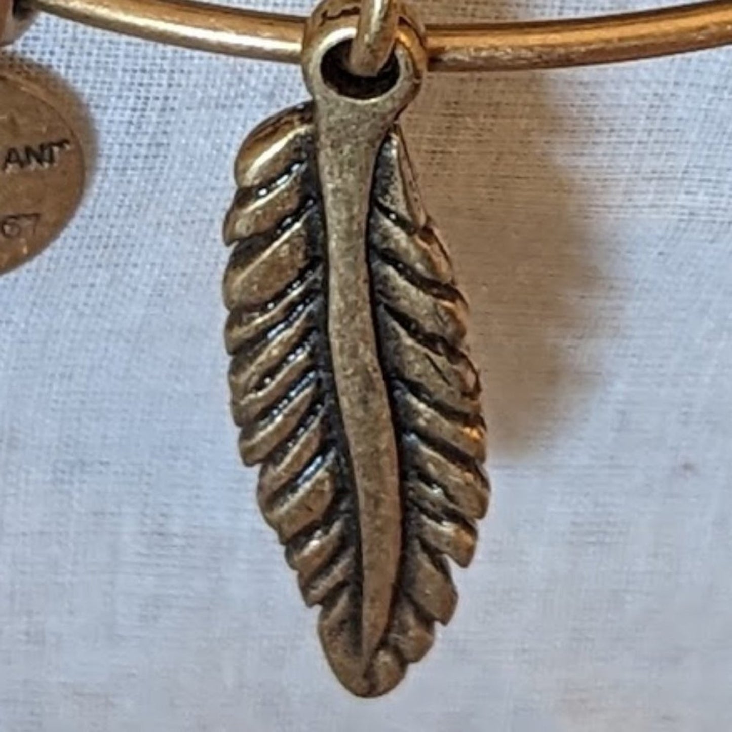 Alex and Ani Feather Charm Gold Tone Adjustable Slide Bangle Bracelet
