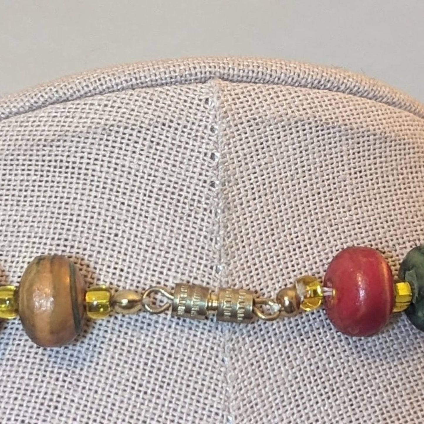 Vintage Painted Bead Necklace with Barrel Clasp