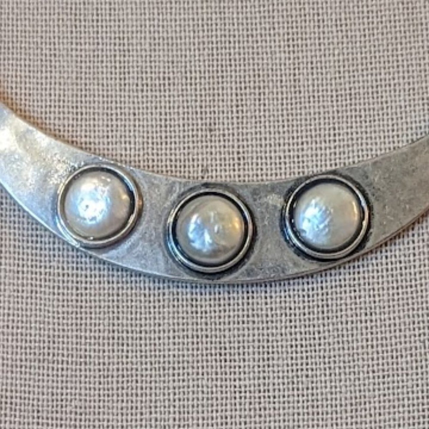 Lucky Brand Silver Tone Bar Necklace with Three Faux Pearls and Silk Tassels