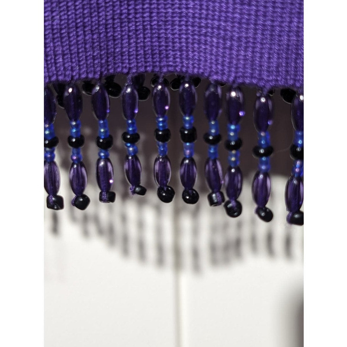 Vintage Clio Purple Silk Blend 3/4 Sleeve Beaded Fringe Sweater Womens Sz L