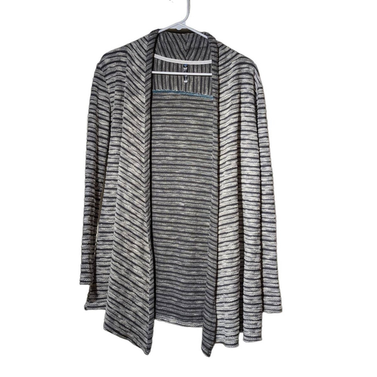 Kuhl Gray White Striped Open Shawl Wrap Cotton Blend Sweater Womens Sz XS