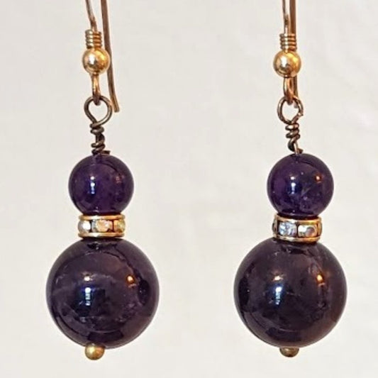 Amethyst Stone and AB Rondelle Beaded Earrings on French Hook Wire