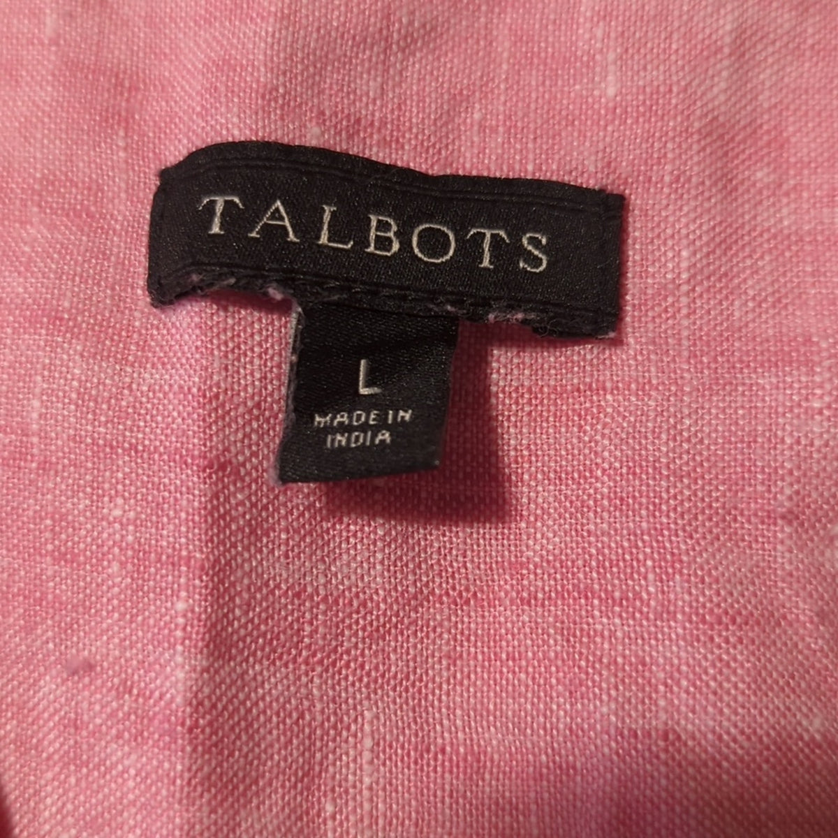 Talbot's Pink Linen V-Neck Roll Tab Sleeve Two Front Button Pocket Shirt Size L