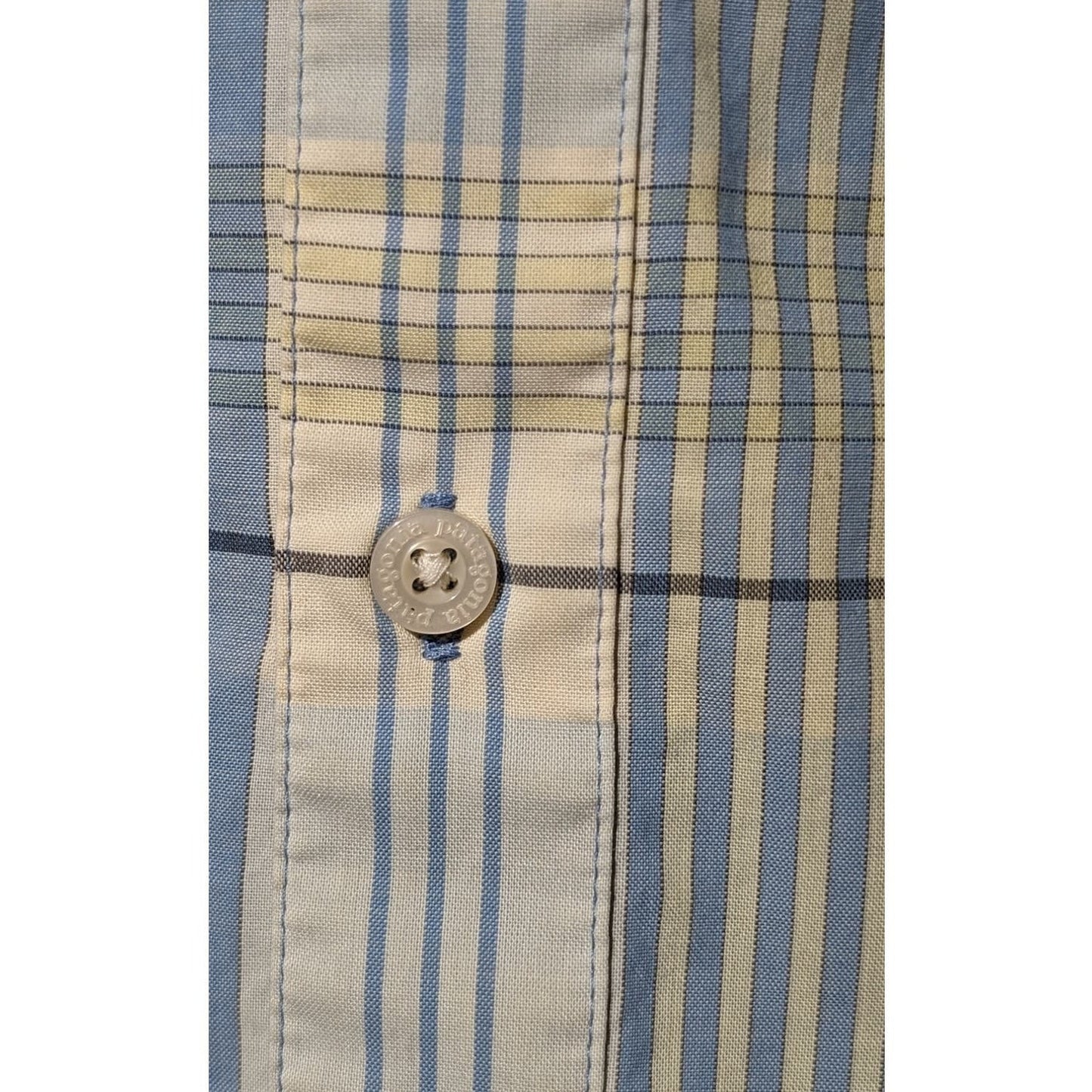 Patagonia Organic Cotton Light Blue Plaid Short Sleeve Button Up Shirt Mens Sz L