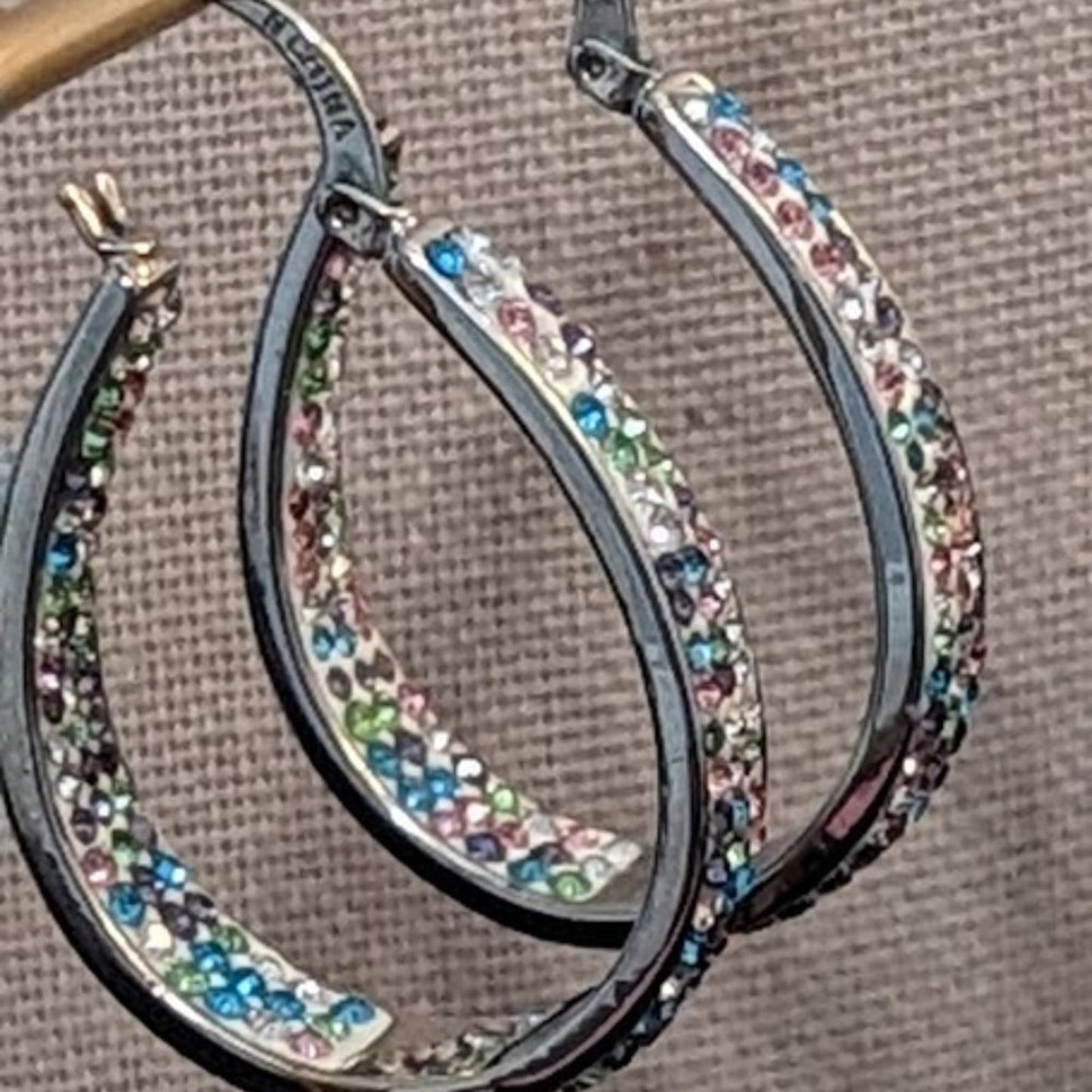 Sophia James New York Fine Silver-plated Swarovski oblong in and out hoops