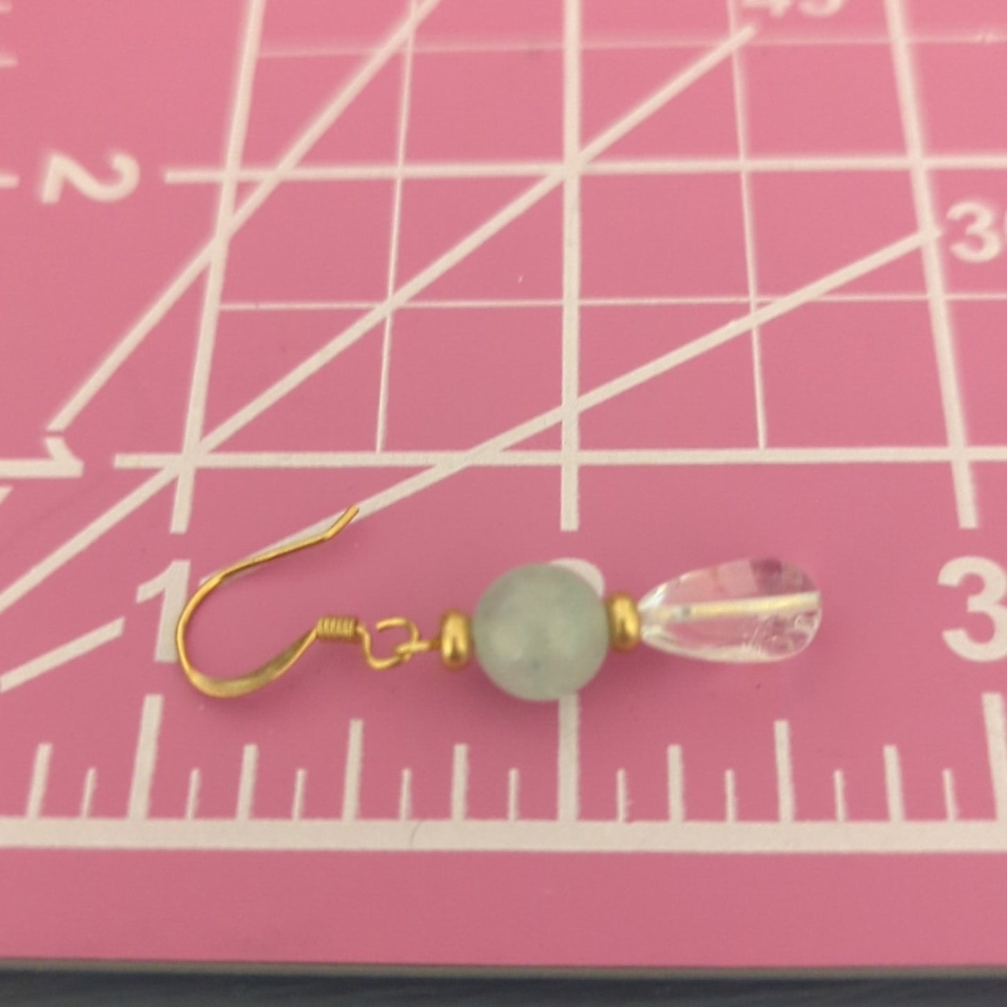 Handmade Adventurine & Glass French Wire Gold Tone Dangle Earrings