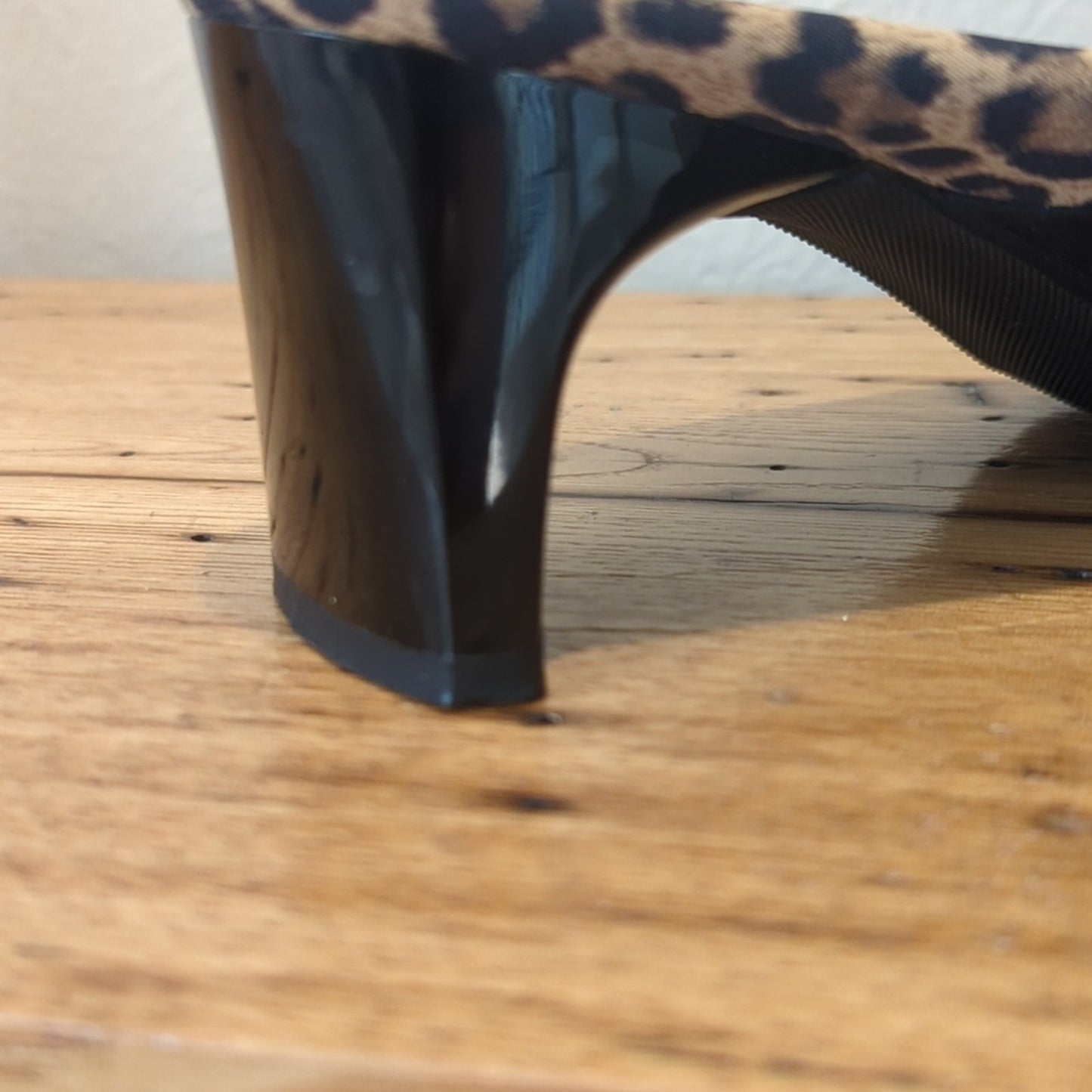 Naturalizer Black Fabric Mule w/ Animal Print Trim & Patent Leather Heels Sz 8.5