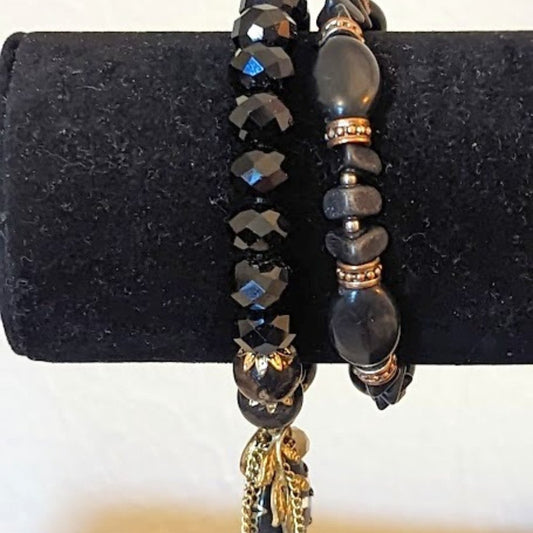 Two Black Bead Stretch Bracelets