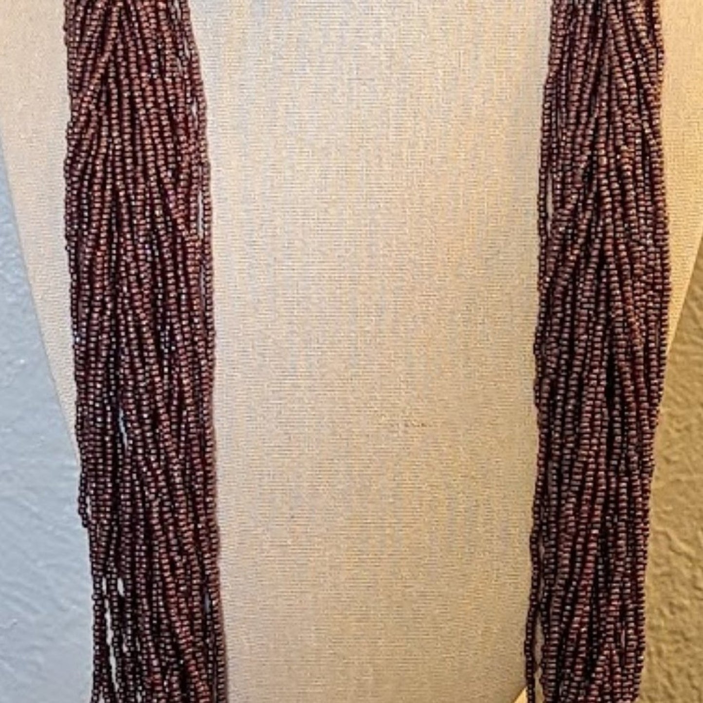 Vintage Long Multi-Strand Purple Bead Bronze Hook Clasp 32.5" Necklace