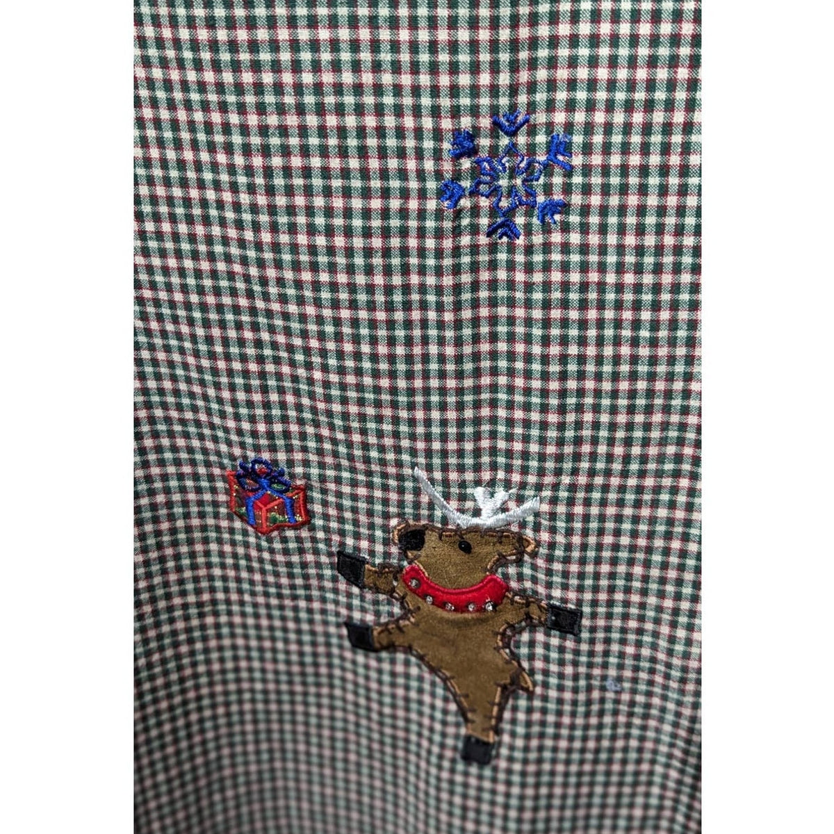 Vintage 1990s Lemon Grass Plaid Santa Reindeer Christmas Jumper Sz 2X